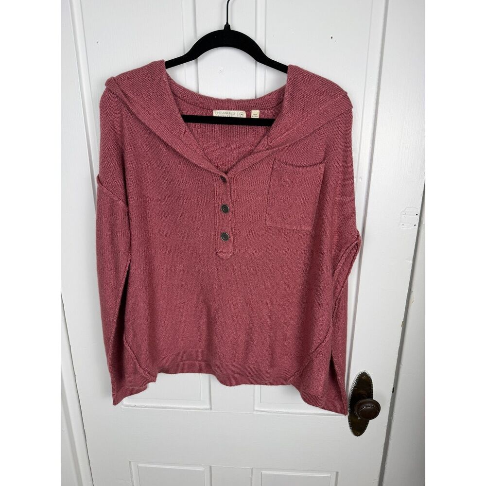 Hooded Sweater Women's M Mauve Pink Knit Pullover Cozy Casual Boho